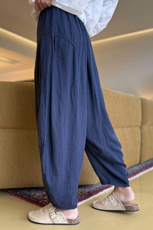 Noa Linen Blend Sia Barrel Trouser Navy